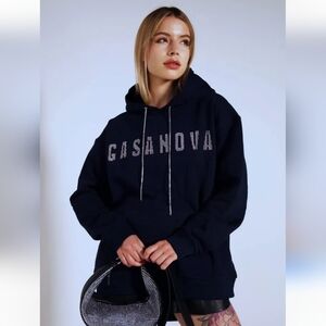 Gasanova embellished rhinestones oversized hoodie nude brown color